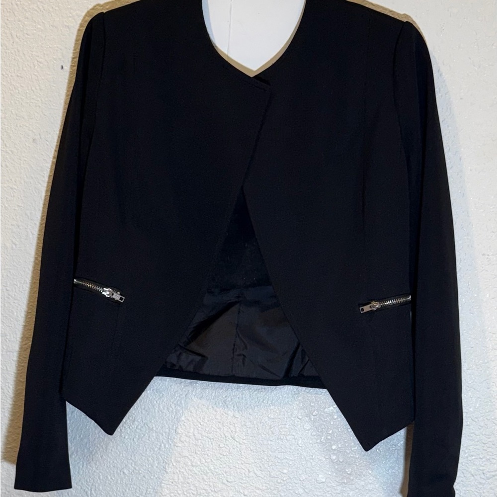 Forever 21 Black Open-Front Cropped Blazer with Zip Pockets